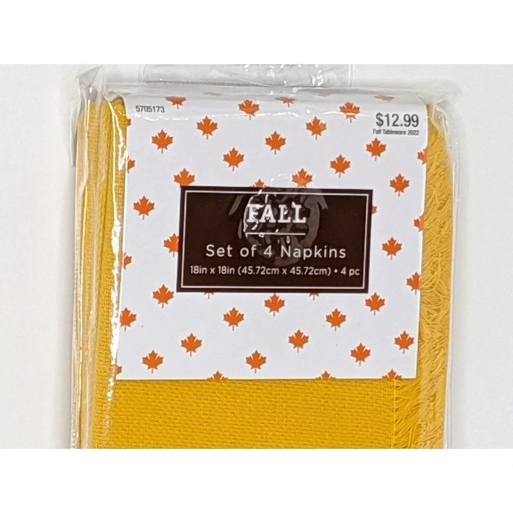 Cloth Napkins Fall Gold Color Fringe Edge Set of 4 18
